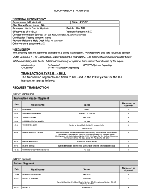 NCPDP Version 5 Payer Sheet