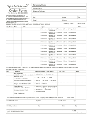 Rhinestone Order Form