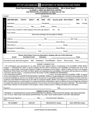 City of Los Angeles Sports Registration Form