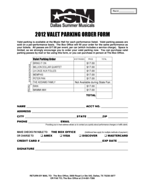 2012 Valet Parking Order Form