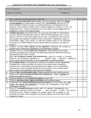 Short Stay Business Visa Checklist