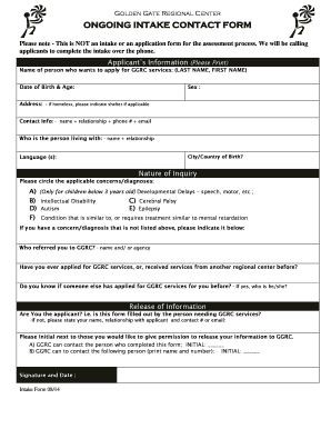 Golden Gate Regional Center Intake Contact Form