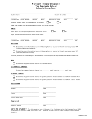 Northern Illinois University Graduate School Schedule Change Form