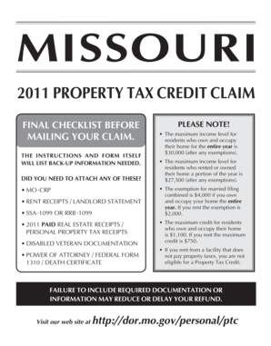 Missouri Property Tax Credit Claim Form