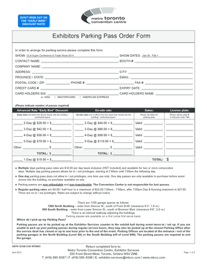 Exhibitors Parking Pass Order Form