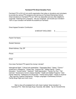 Farmland PTA Direct Donation Form Farmland PTA is 501(c)3 non ... - farmland-pta