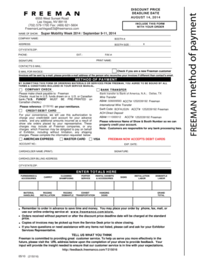 Freeman Show Booth Order Form