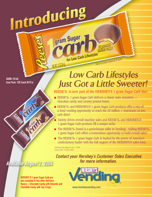 Reese's Hershey's 1 Gram Sugar Carb Order Form
