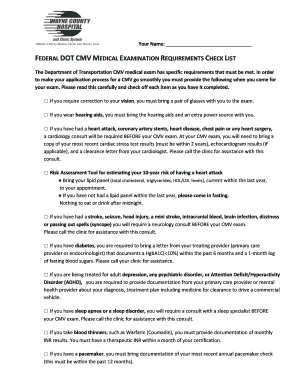 Federal DOT CMV Medical Exam Checklist