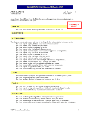 Treatment Care Plan Problem List