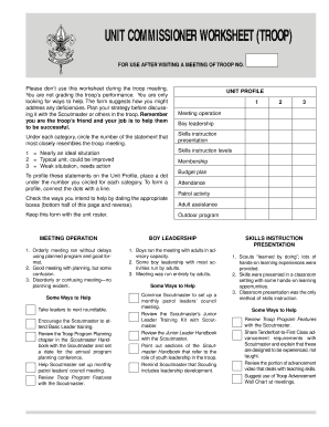 Unit Commissioner Worksheet for Boy Scouts