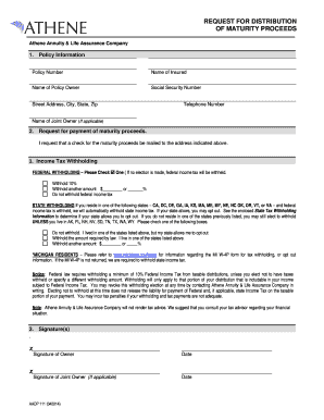 Request for Distribution of Maturity Proceeds