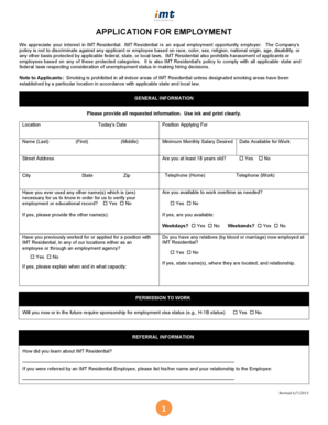 IMT Residential Application for Employment