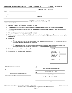 Wisconsin Affidavit of No Answer