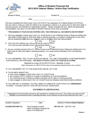 2013-2014 Veteran Status Verification Form