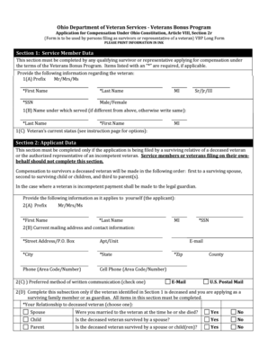 Ohio Veterans Bonus Program Application