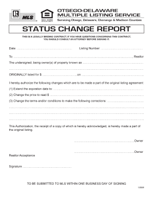 Status Change Report for Real Estate Listing