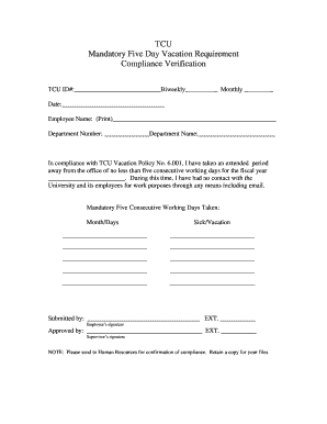 TCU Mandatory Five Day Vacation Compliance Form