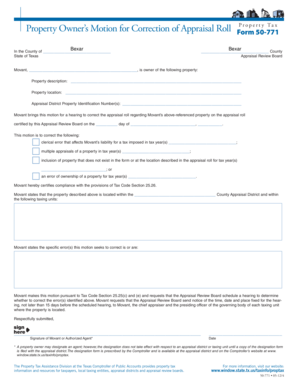 Property Owner’s Motion for Correction of Appraisal Roll