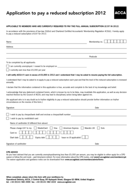 ACCA Reduced Subscription Application
