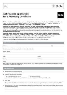 ACCA Abbreviated Practising Certificate Application