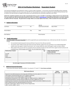 2013-14 Verification Worksheet - Dependent Student