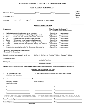 Food Allergy Action Plan - Glenview Park District - glenviewparks