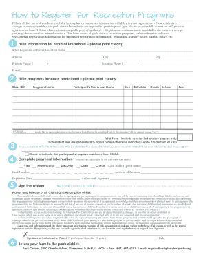 Glenview Park District Recreation Program Registration Form