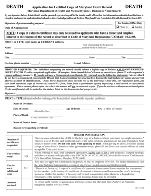 Maryland Death Record Application