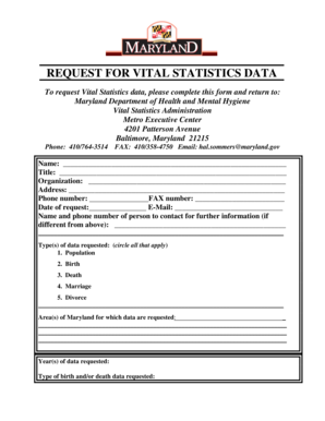 Maryland Vital Statistics Data Request Form