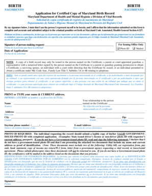 Maryland Birth Record Application