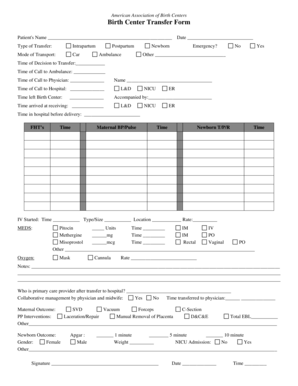 Birth Center Transfer Form
