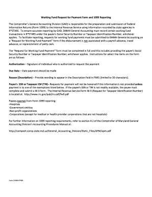 Request for Working Fund Payment Form