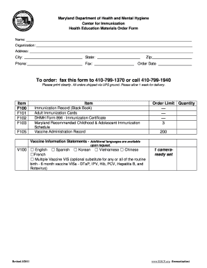 Maryland Health Education Materials Order Form