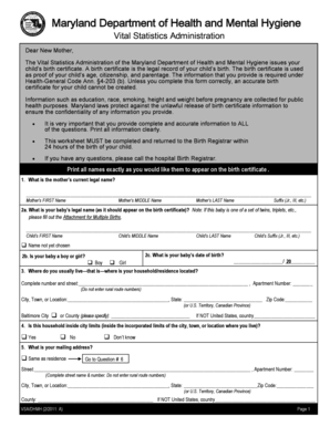 Maryland Birth Certificate Worksheet