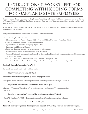 Maryland Employee Withholding Allowance Certificate