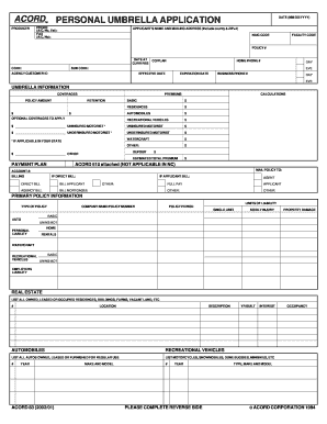 Personal Umbrella Application Form