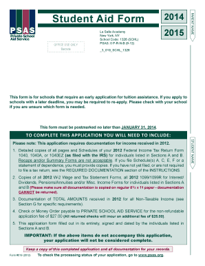 Student Aid Form 2014