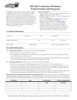 2011-2012 Verification Worksheet