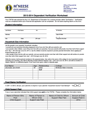 2013-2014 Dependent Verification Worksheet