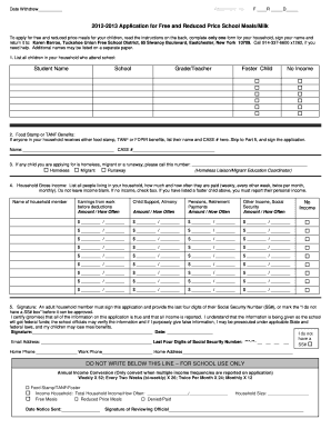 2012-2013 Application for Free and Reduced Price School Meals