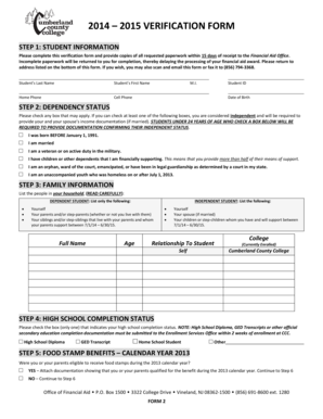 2014-2015 Financial Aid Verification Form