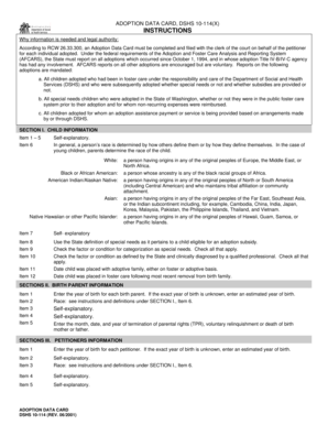 Washington Adoption Data Card