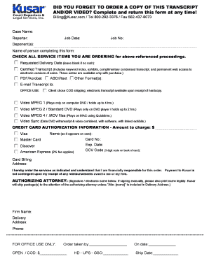 Transcript and Video Order Form