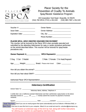 Placer SPCA Spay/Neuter Voucher