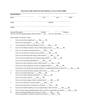 TMA/TSSAA Pre-Participation Medical Evaluation Form