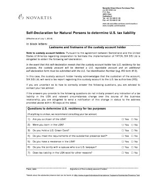 Novartis Direct Share Purchase Plan US Tax Declaration Form