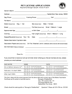 Pet License Application