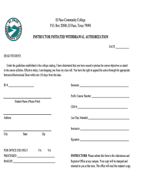 Instructor Initiated Withdrawal Authorization