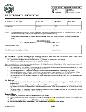 El Paso Community College Direct Deposit Authorization